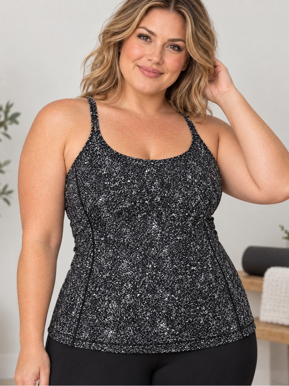 Black Speckled Strappy Cross Back Athletic Tank Top Free to Be Nula Lululemon 14